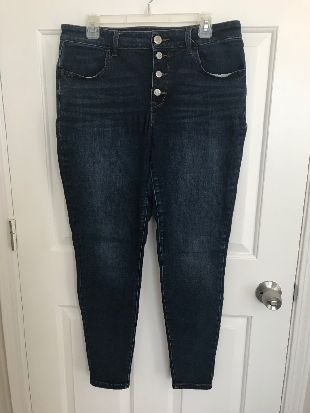 Maurices High Rise Skinny Stretch Button Fly Denim Jean Size LREG Dark Sandblast